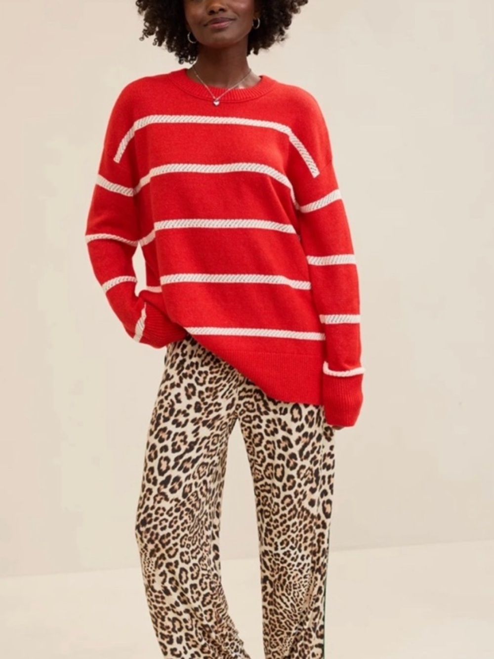 Aerie Red and White Luxe Striped Crewneck Sweater NWT